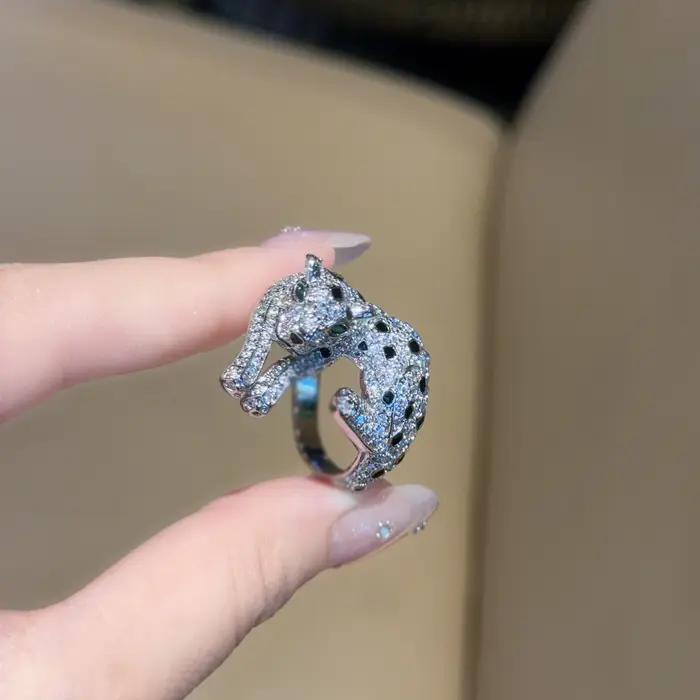 Bagues Léopard Tridimensionnelles Rétro Dominatrices pour Femmes Bijoux en Argent Plaqués Cristaux Zirconium Occasions Spéciales