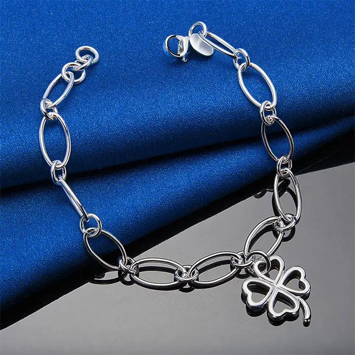 Bracelet trèfle exquis en argent sterling 925 de 8 pouces pour les fêtes féminines