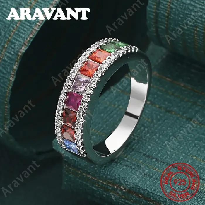 Bague ronde en argent sterling 925 avec zircone diamantée arc-en-ciel pour femme, accessoires de vil