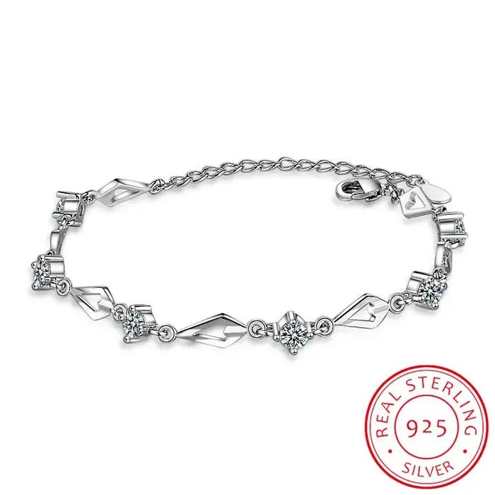 Bracelet à breloques en argent sterling 925 avec zircone cubique et cristal pour femme