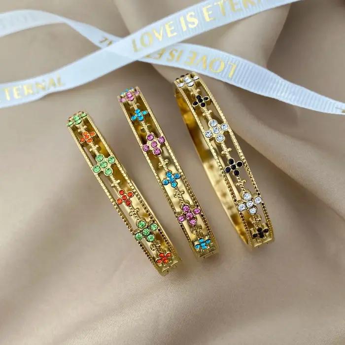Bracelets de luxe populaires en acier inoxydable, tendance, de haute qualité, incrustés de Zircon co
