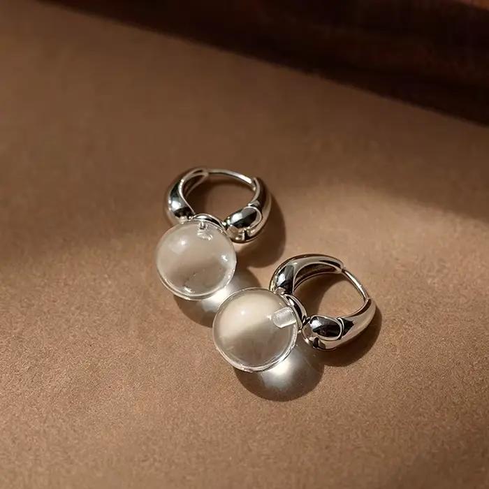 Nouveau design 2026 – Boucles d'oreilles pendantes rondes transparentes en résine, style coréen, bijoux polyvalents pour filles et femmes