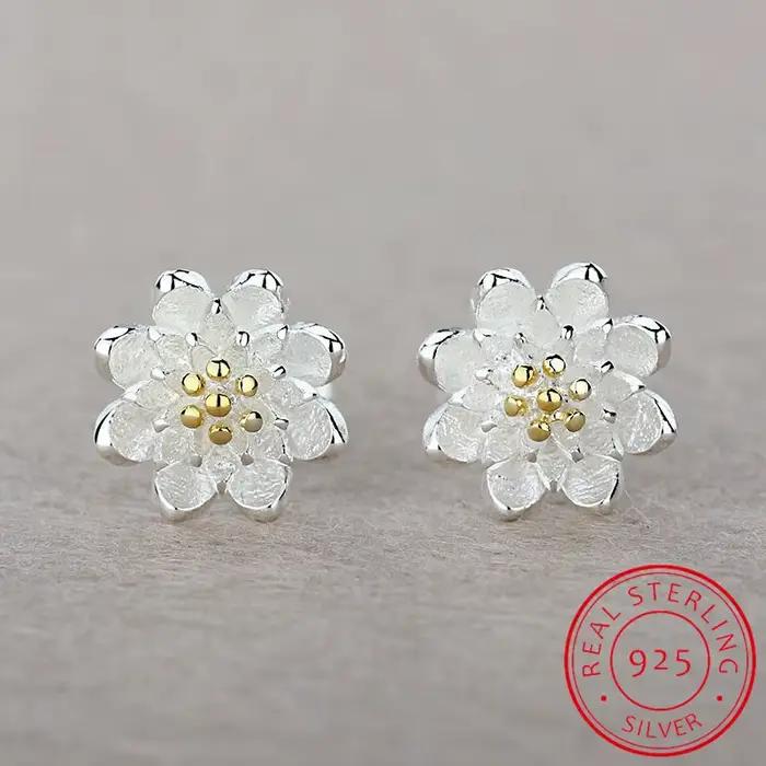 Bijoux en gros, élégants et tendance pour femme, cadeau de mariage, petites boucles d'oreilles en argent sterling 925 en forme de lotus frais, Ys294