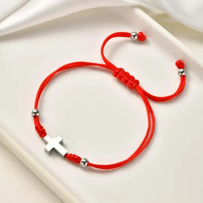 Bracelet croisé en corde tressée rouge pour femmes
