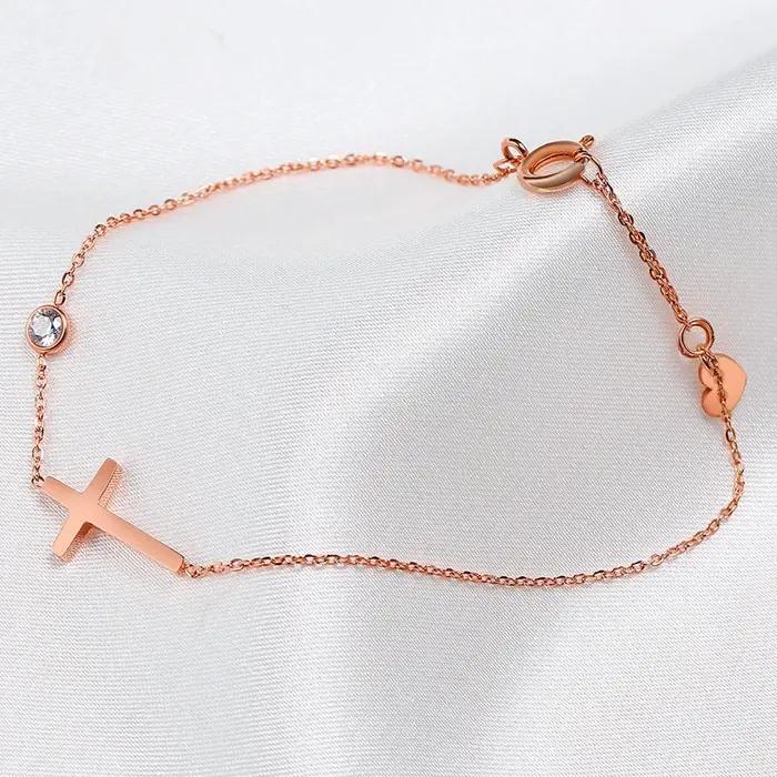 Huitan – Bracelet Simple à chaîne unique pour femmes, breloque croisée fantaisie avec CZ brillant, mode polyvalente, bijoux à main féminins, vente en gros