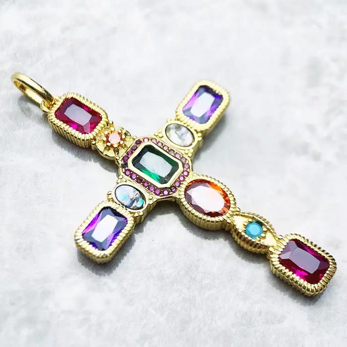 Pendentif croix colorée dorée, tout nouveau bijou à la mode européen en argent Sterling 925, cadeau Vintage pour femme