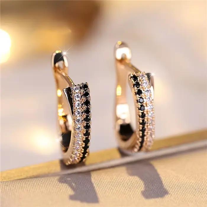 Boucles d'oreilles de luxe en pierre de Zircon noir et blanc pour femmes