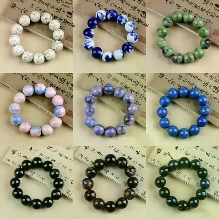 Bracelet en perles de céramique pour femmes, style vintage, en porcelaine, fait main, réglable, élégant, idée cadeau