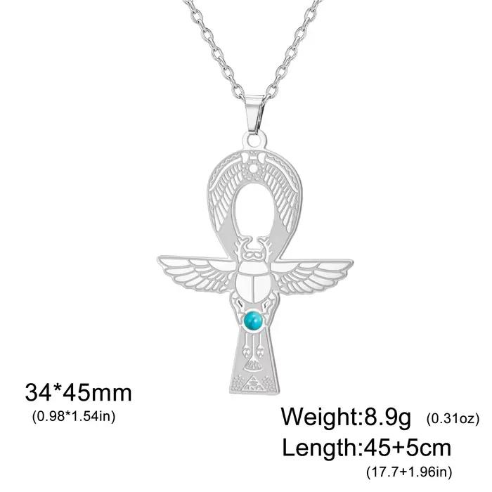 Kkjoy Collier Scarabée Croix Ankh Égyptienne Ancienne en Acier Inoxydable avec Incrustation de Turqu