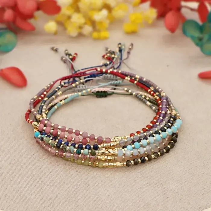 Bracelet FLXF en pierre semi-précieuse avec tissage artisanal pour femmes, style bohème, bijou personnalisable pour occasions spéciales