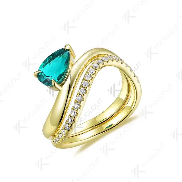 Kuololit 1.5CT Lab Grown Émeraude et Moissanite Ensemble de bagues pour femmes et hommes Bague en or massif 14K 10K pour cadeaux de fiançailles d'anniversaire