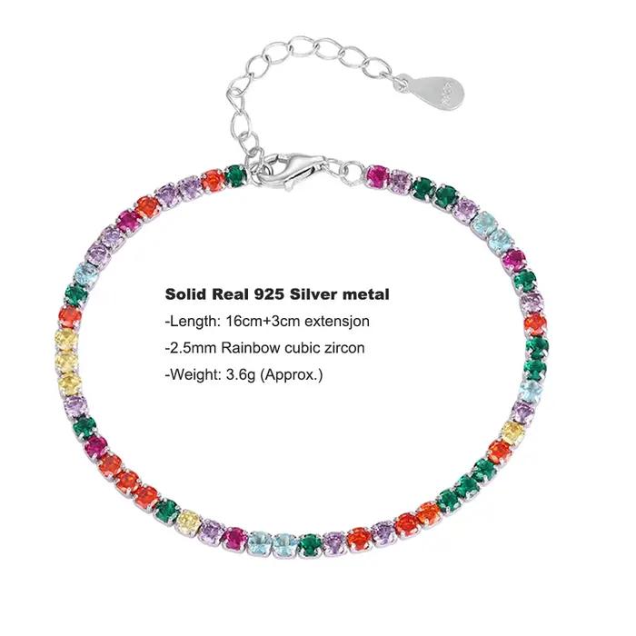 Ensemble de bijoux en argent sterling 925 avec arc-en-ciel de CZ pour femmes, collier et bracelet coloré, cadeau pour occasions spéciales