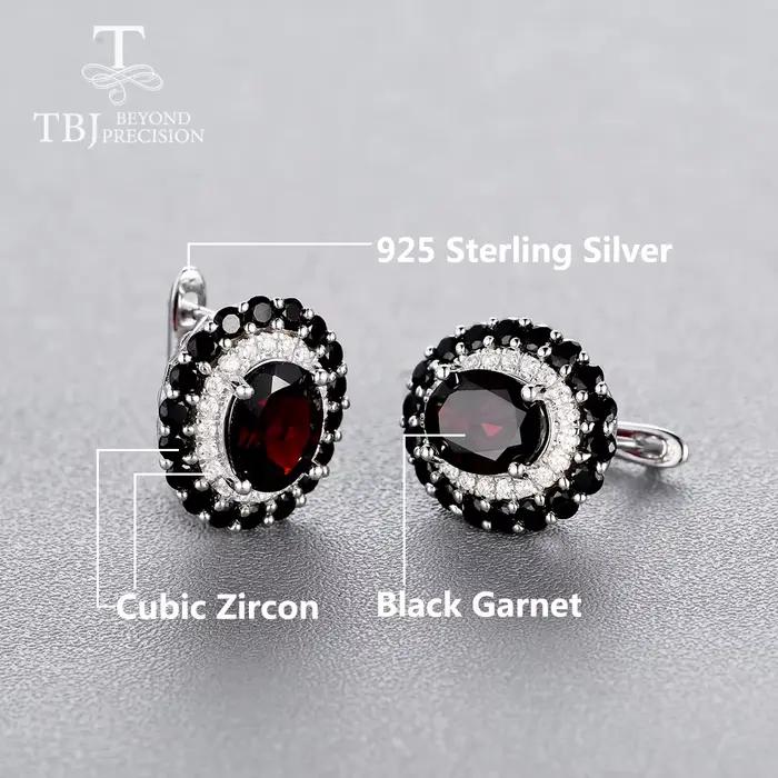 Ensemble de bague et boucles d'oreilles en argent sterling 925 sertie de grenat noir naturel pour femmes occasions spéciales et tenues quotidiennes