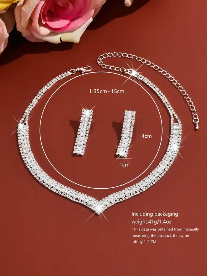 Nouvel ensemble collier et boucles d'oreilles de mariée ultra-brillant en forme de V