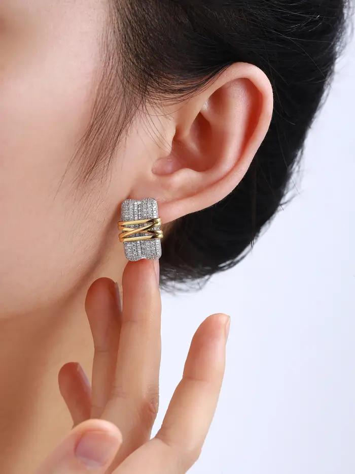 Laya Boucles D'Oreilles Ensembles De Bagues Pour Femmes En Argent Sterling 925 Mode Rétro Or Clair Multi-Lignes Brillant Zircon Original Bijoux Modernes