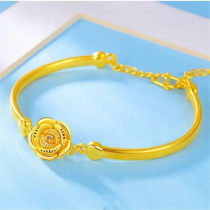 Bracelet Rose couleur or véritable 18 KT pour femmes