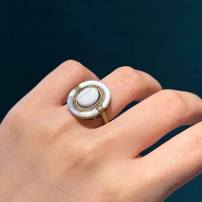 Bagues ovales de luxe vintage en pierre naturelle plaquées or 18 carats pour femmes, bagues de cocktail LOVE GREEN LIVE GREEN pour occasions spéciales et anniversaires