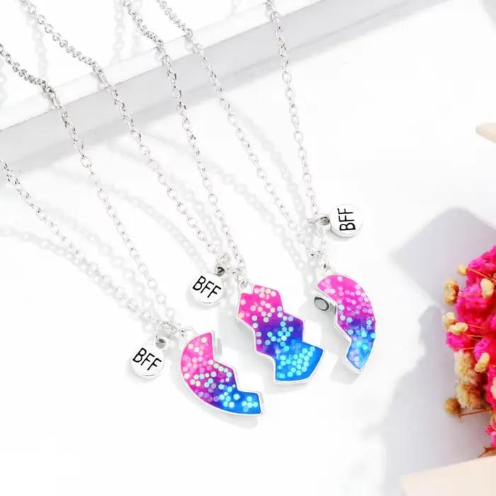 Collier BFF en forme de cœur magnétique pour 3 filles