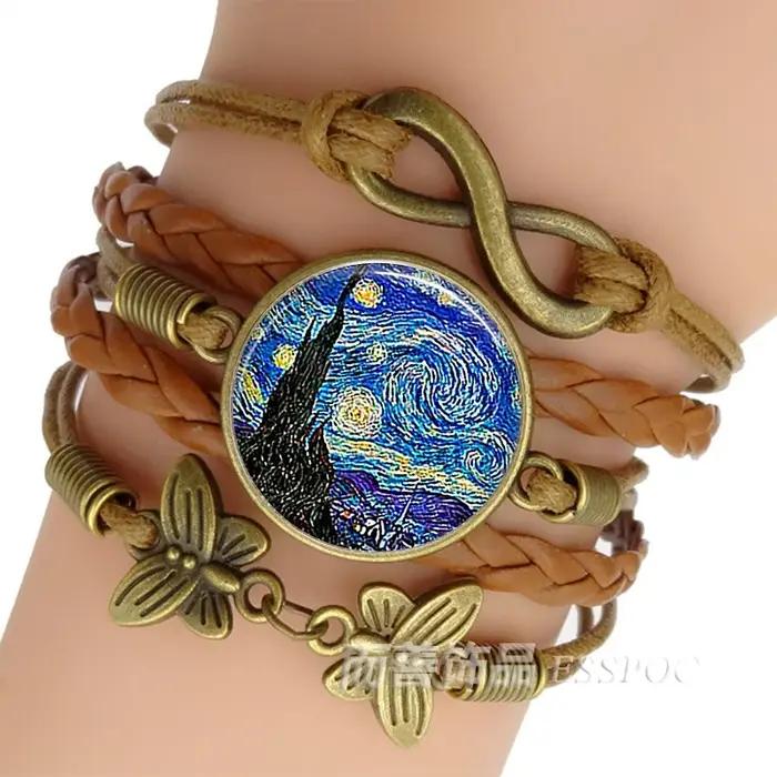 Bracelet Van Gogh en cuir marron pour hommes et femmes