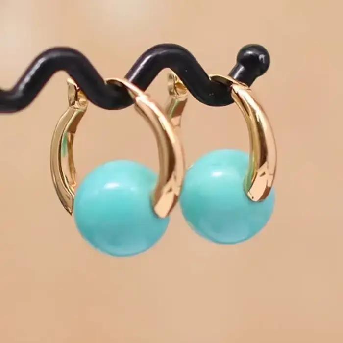 Boucles d'Oreilles en Perles Rondes Vert Clair pour Femme, Bijoux de Charme de Luxe, Style Ethnique,