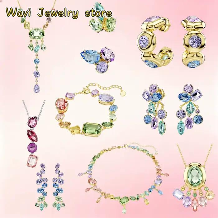 Meilleures ventes : boucles d'oreilles, colliers, ensemble de bijoux exquis, boucles d'oreilles et bracelet en cristal coloré et brillant, accessoires, cadeau romantique