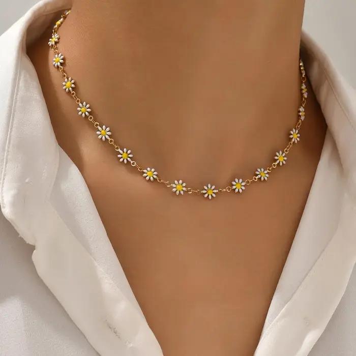 LUXUKISSKIDS nouveau élégant petite fleur breloques Collier romantique femme marguerite chaînes pendentif colliers mignon fille accessoires cadeaux