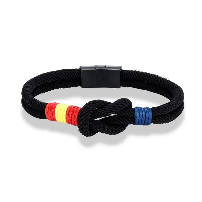 Bracelet drapeau espagnol – Corde double couche tissée à la main avec boucle magnétique en acier ino