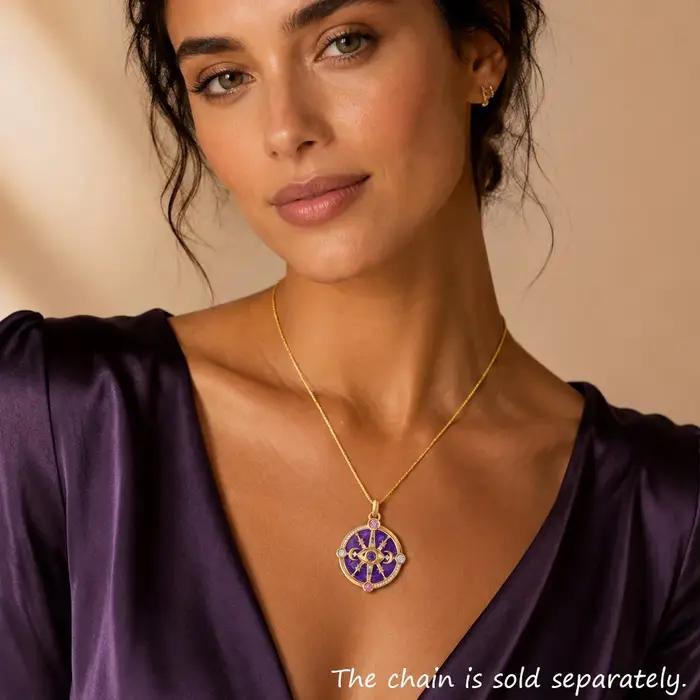 Pendentif en Argent Sterling 925 Serti de Zircone Blanche et Violette Élégant Accessoire Cosmique pour Occasions Spéciales