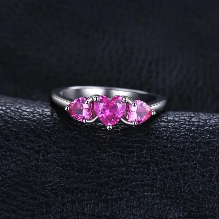 Amour Coeur 1.2ct Créé Saphir Rose 925 Argent Sterling 3 Bague en pierre pour Les Femmes De Fiançailles De Mode Cadeau