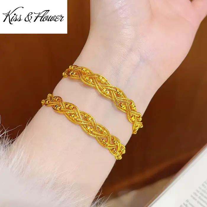 KISS&FLOWER – bracelets en dentelle brillante en or 24 carats pour femmes, cadeaux pour fête de mariage, anniversaire, noël, mariée, mère, fille, dame, BR389