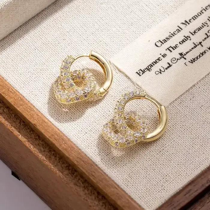 Boucles d'oreilles de luxe coréennes en plaqué or avec pendentif géométrique carré en Zircon pour femmes élégantes occasions spéciales