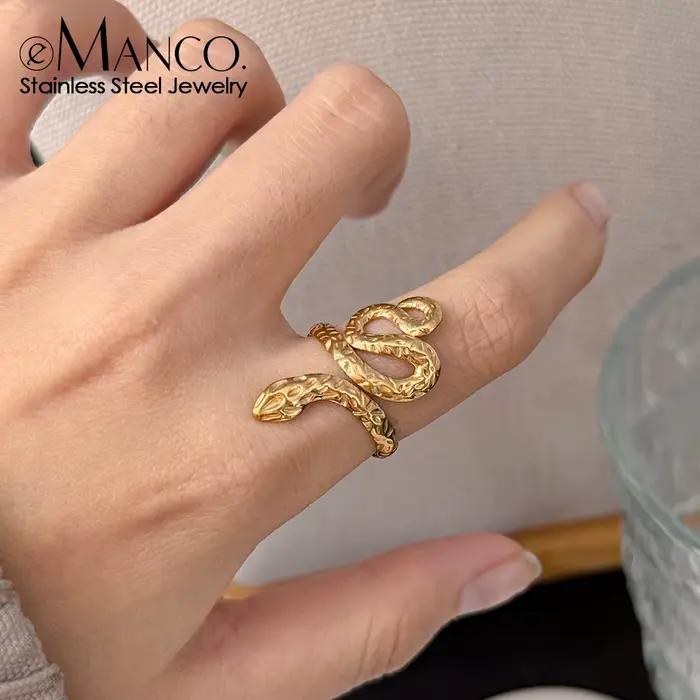 Bague Serpent en Acier Inoxydable EManco Style Bohème avec Motifs Texturés, Idéale pour le Quotidien, Vente en Gros de Bijoux