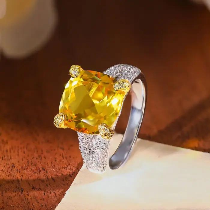 Bague de fiançailles LinkerLove en argent S925 avec saphir jaune 8 carats pour femme