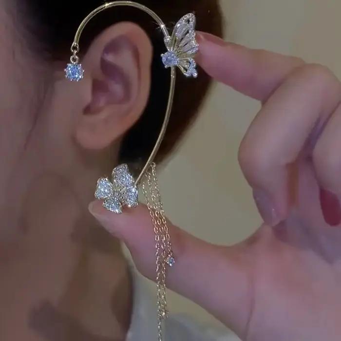 Boucles d'oreilles pendantes papillon à pampilles pour femme