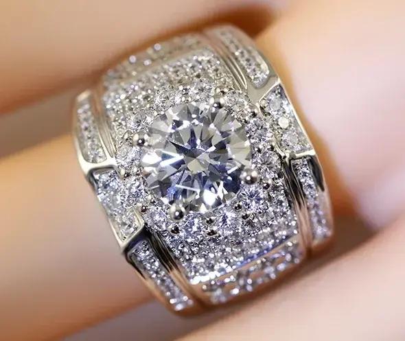 Bagues en argent regardé 925 pour hommes et femmes, bague en pierre blanche, bande de mariage, acces