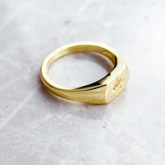 Bague chevalière Vintage étoile or Style européen