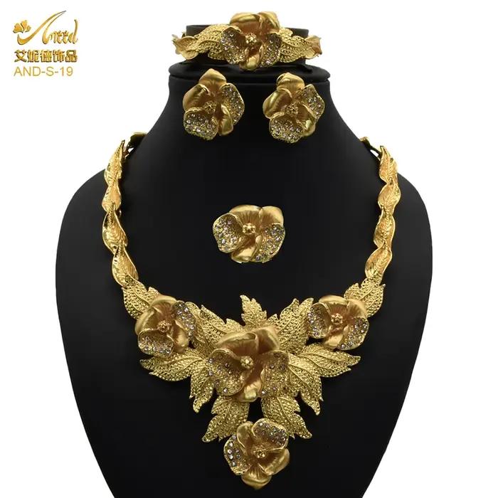 ANIID-Ensembles de bijoux africains pour femmes, boucles d'oreilles fleur, collier ras du cou, brace