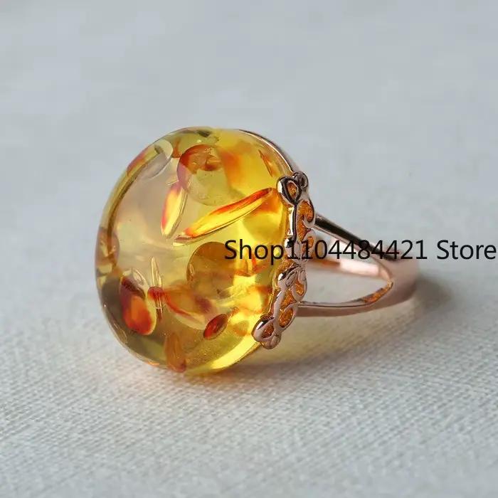 Bague en ambre bleu naturel réglable pour femmes et hommes, pierres précieuses de guérison, bijoux fins, véritable jaune rouge ambre baltique, Anillos Mujer