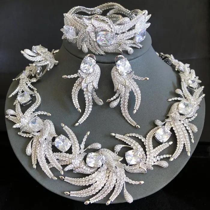 Ensemble de bijoux Missvikki en plaqué platine avec zircone cubique pour mariage nigérian et occasions spéciales femmes