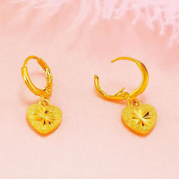 Boucles d'oreilles pendantes en or jaune 24 carats pour femmes