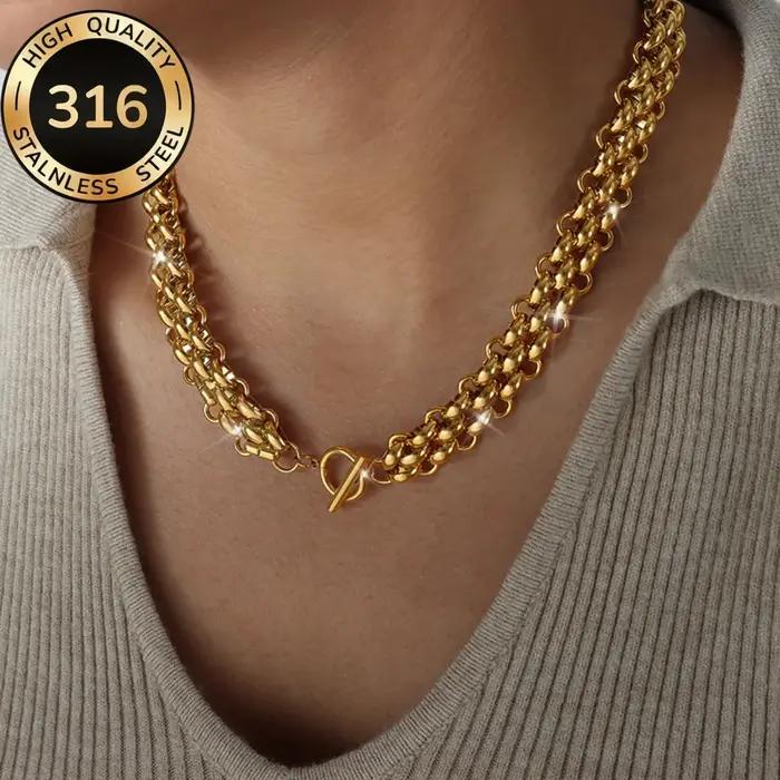 Collier chaîne massive plaqué or 18 carats style punk pour femmes et filles occasions spéciales été vacances parties