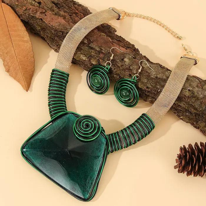 Ensemble de bijoux en résine et fil d'aluminium tressé pour femmes, idéal pour les soirées et les occasions spéciales