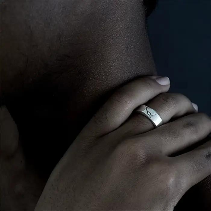 Bague Vintage craquelée pour hommes, bijoux à ouverture réglable, Index masculin, argent 925, cadeaux d'anniversaire pour petit ami