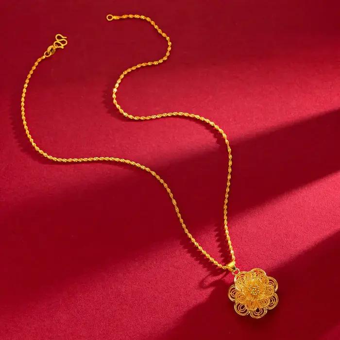 Collier fleur en or 24K avec chaîne ondulée pour femmes, bijoux luxueux à porter pour toutes les occasions spéciales