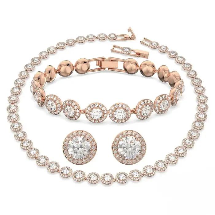 Ensemble Collier, Boucles d'Oreilles et Bracelet en Cristal Rond Diamanté Roman Holiday Classic Happiness