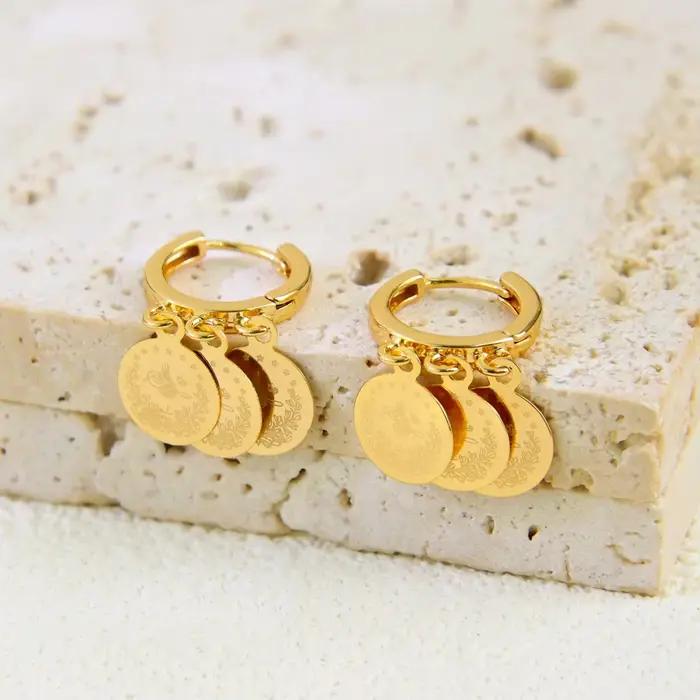 Boucles d'oreilles en pièces de monnaie arabe plaquées or 21 carats pour femmes musulmanes bijoux de fête de mariage cadeau pour femme occassions spéciales