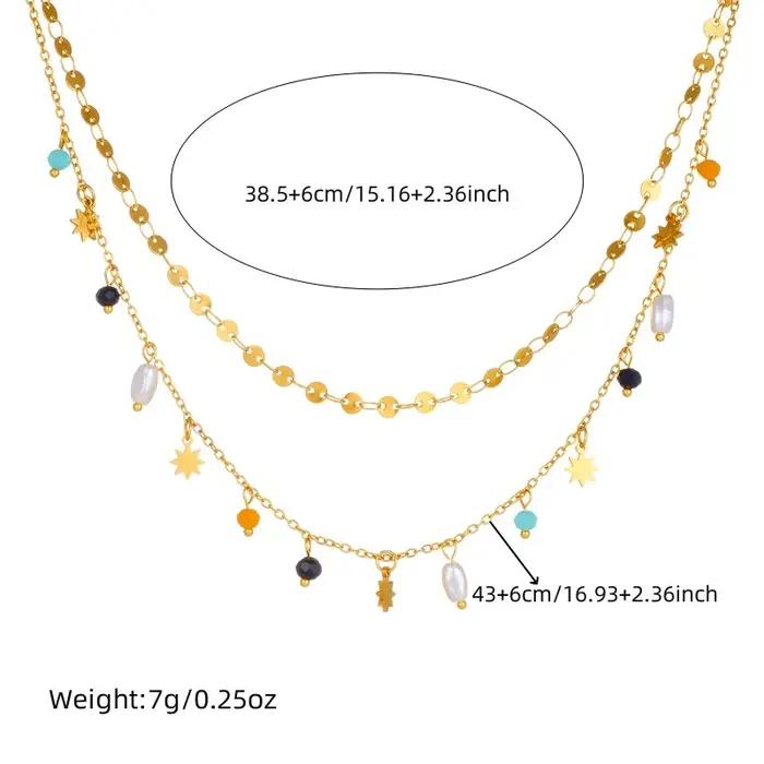 Collier Pentacle de Perles Géométriques en Acier Inoxydable Finition Or Jaune Clair Bijou Fait pour les Femmes Occasions Spéciales Protection Mystique