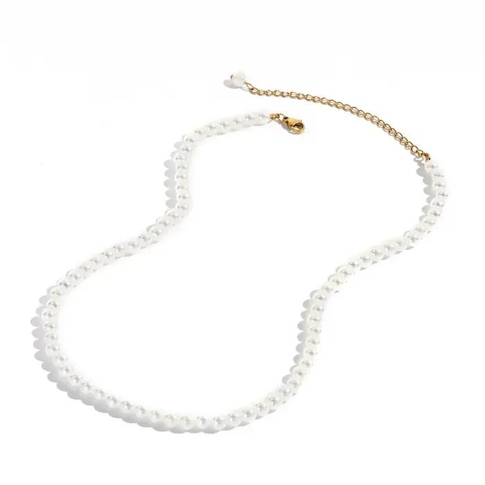 Collier de perles en acier inoxydable pour femmes et hommes
