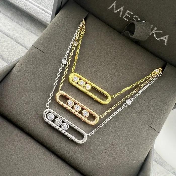 Nouveau Collier Coulissant pour Femme à Trois Diamants Brossés