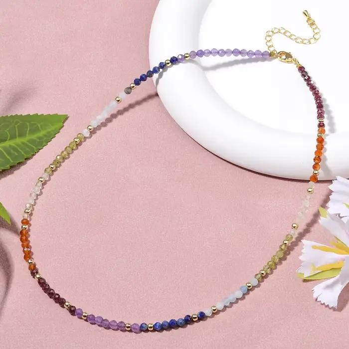 Collier bohème 3mm pierre naturelle grenat Agate rouge Citrine péridot aigue-marine Lapis améthyste perles rondes à facettes pour femmes hommes